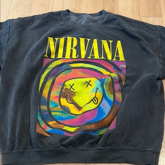 NIRVANA Black and Yellow Crewneck Sweater with Bold Smiley - Picture 6 of 6